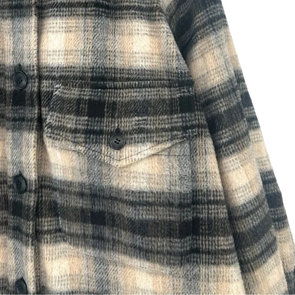 Clare Waight Keller x Uniqlo Black Cream Loose Fit Plaid Flannel Shirt Jacket - Picture 5 of 11